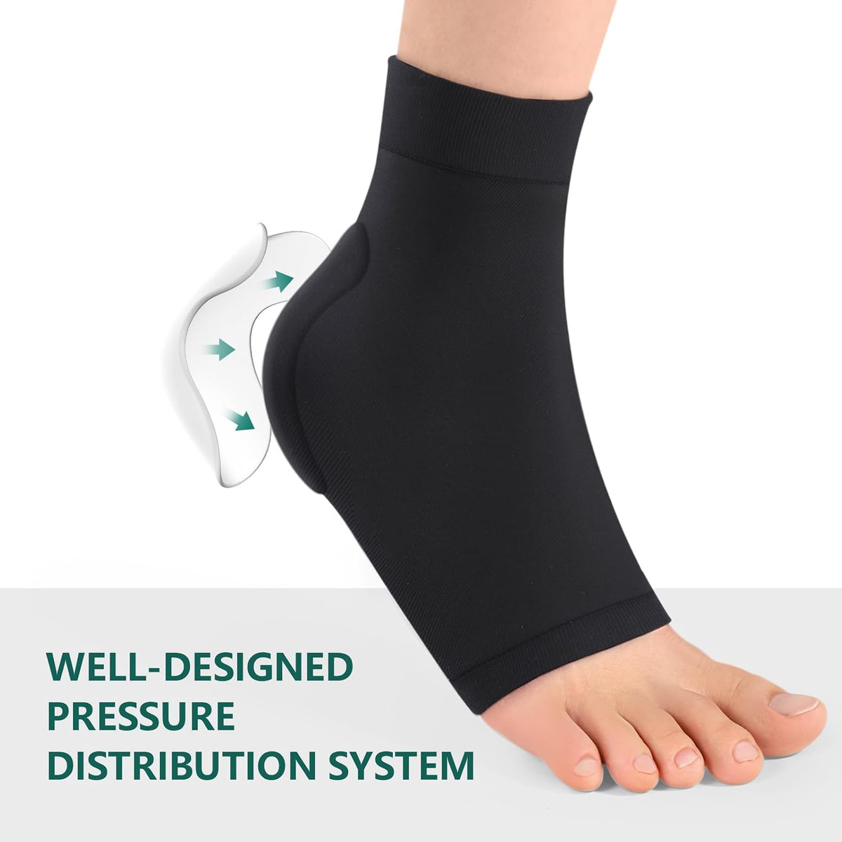 Welnove Achilles Tendonitis Heel Protector Socks, 1 Pair Black Regular Size Compression Ankle Socks with Gel Pad for Achilles Pain & Shoe Rubbing Relief