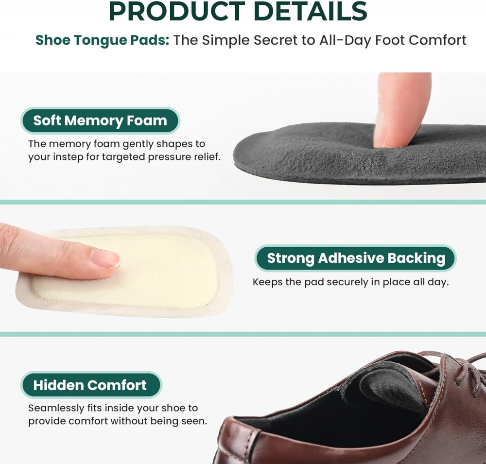 Welnove Shoe Tongue Pads, Black