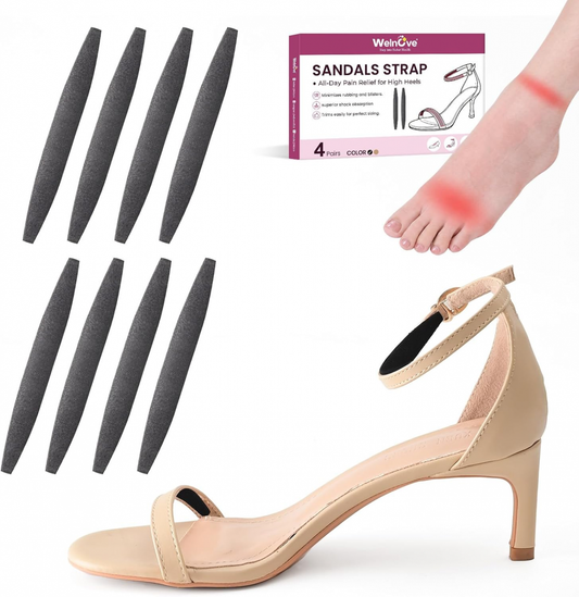 Welnove Elastic Foam Sandal Strap Cushions 8 Pcs, Upgraded Mesh Adhesive Heel Pads for High Heels, Trimmable Blister Prevention for Women,Black