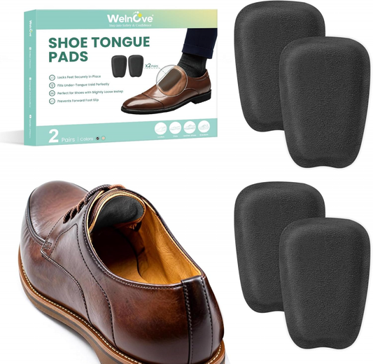 Welnove Shoe Tongue Pads Memory Foam Shoe Padding Cushion Soft Self Adhesive Inserts Filler for Boots Leather Shoes Loafers,2 Pairs,Size L,Black Color