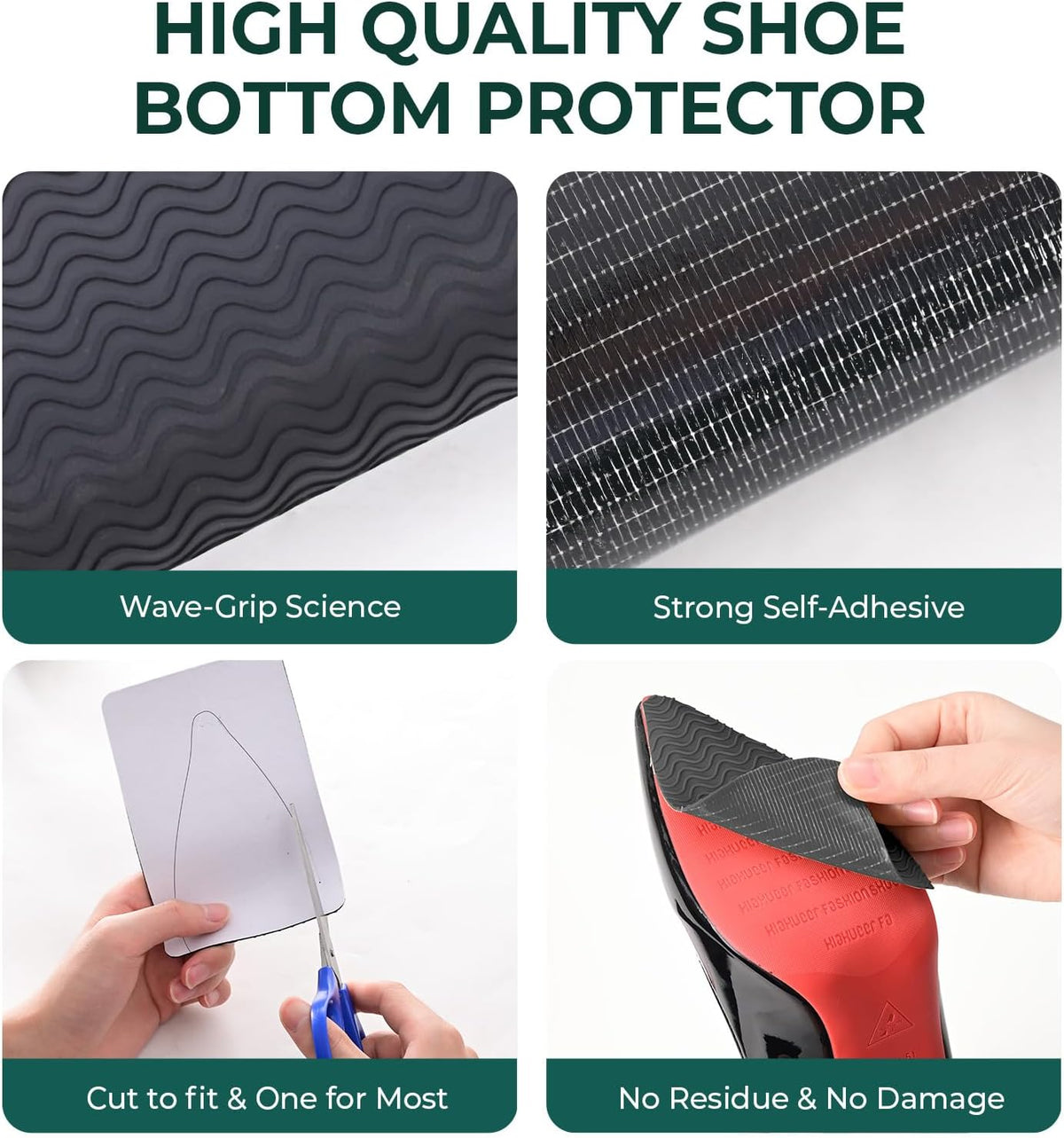 Welnove Shoe Sole Bottom Protector Grips Non Slip Self-Adhesive Anti-Slip Pads for High Heels Boots,6 Pcs,Black