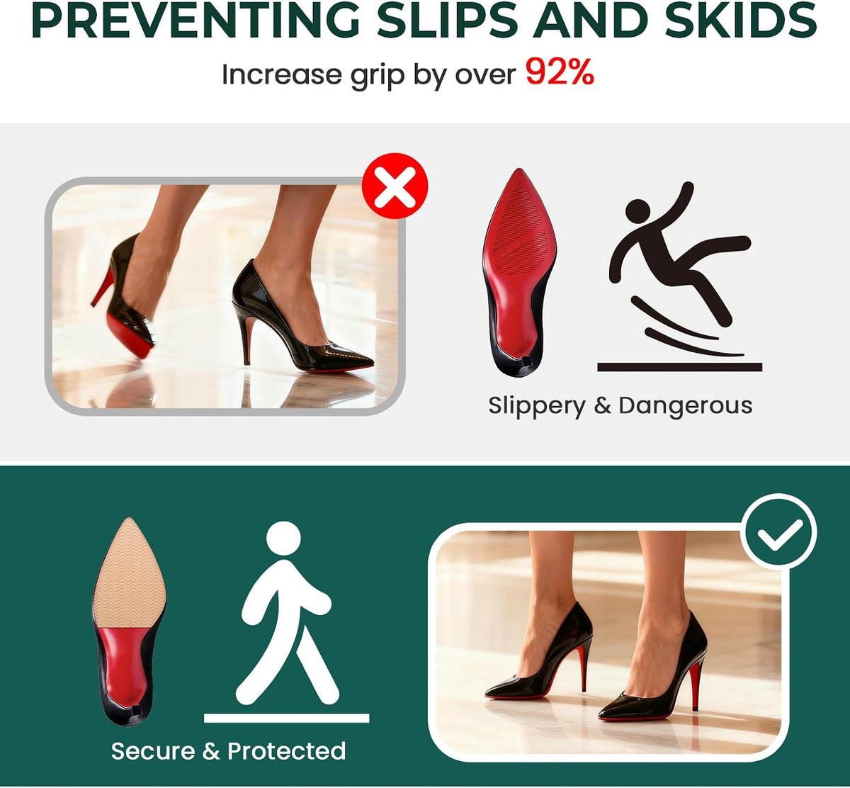 Welnove Shoe Sole Bottom Protector Grips Non Slip Self-Adhesive Anti-Slip Pads for High Heels Boots,6 Pcs,Beige