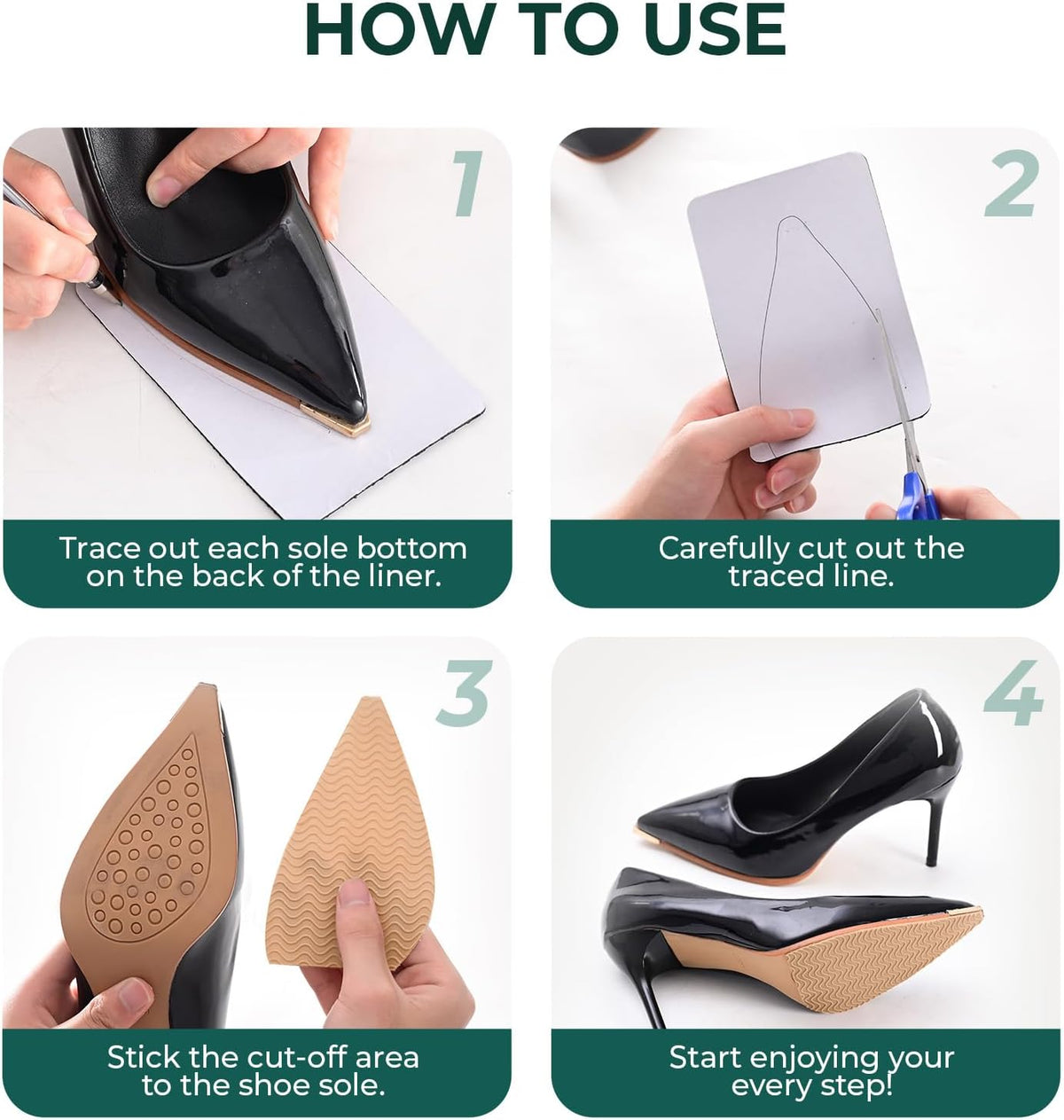 Welnove Shoe Sole Bottom Protector Grips Non Slip Self-Adhesive Anti-Slip Pads for High Heels Boots,6 Pcs,Beige