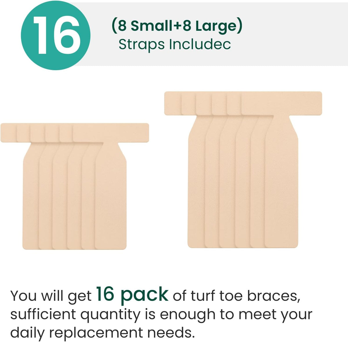 Welnove Turf Toe T-Straps for Big Toe Support, 16-Pack Moleskin Toe Straps for Pain Relief, Hypoallergenic & Adjustable Toe Stabilizer for Men & Women,Multi Size