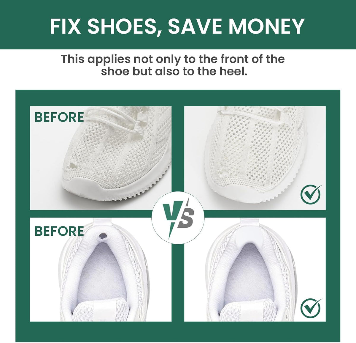 Welnove Shoe Toe Patches for Hole Prevention and Repair, Breathable Mesh Fabric Adhesive Pads for Sneakers Running Shoes, 12 Pads (6 Pairs) White