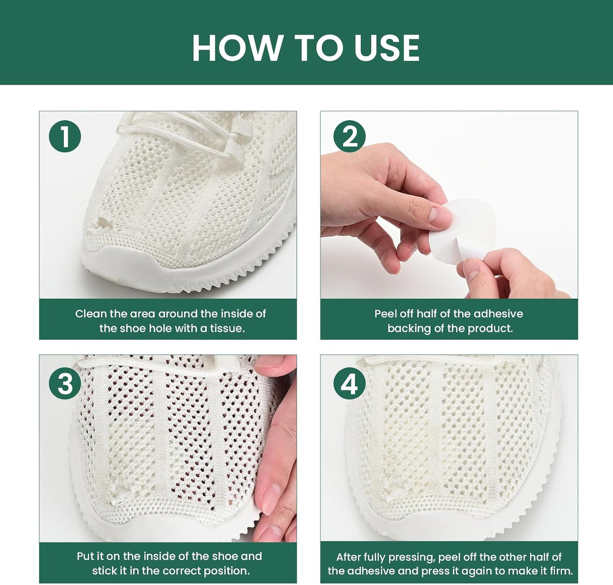 Welnove Shoe Toe Patches for Hole Prevention and Repair, Breathable Mesh Fabric Adhesive Pads for Sneakers Running Shoes, 12 Pads (6 Pairs) White