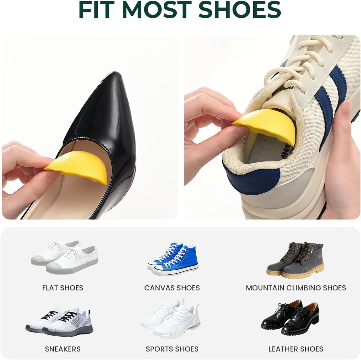 Welnove Toe Fillers for Too Big Loose Shoes, 4 Pairs Soft Memory Foam Shoe Inserts for Men & Women, Fill Gaps in Sneakers Boots Heels,Size L，Yellow