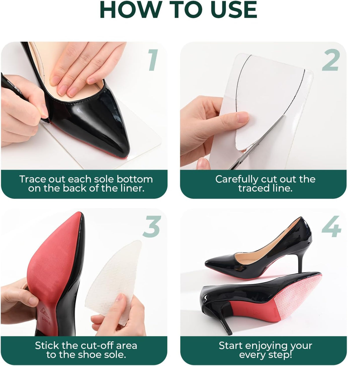 Welnove Shoe Sole Bottom Protector Grips Non Slip Self-Adhesive Anti-Slip Pads for High Heels Boots,6 Pcs,Clear