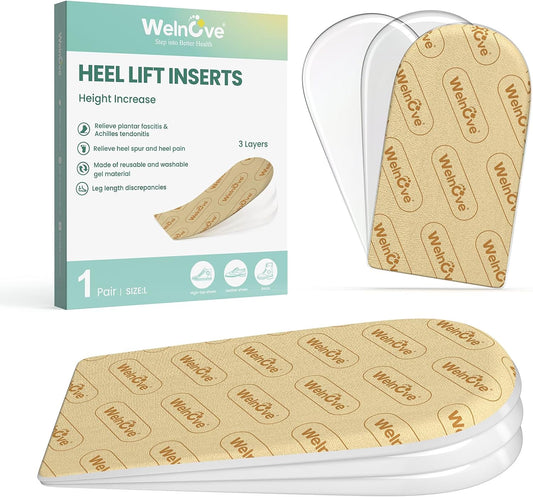 Welnove Adjustable Heel Lift Inserts Adjustable Orthopedic Shoe Lifts Uneven Legs Leg Length Discrepancy Pain,1 Pair,Size S,3 Layers