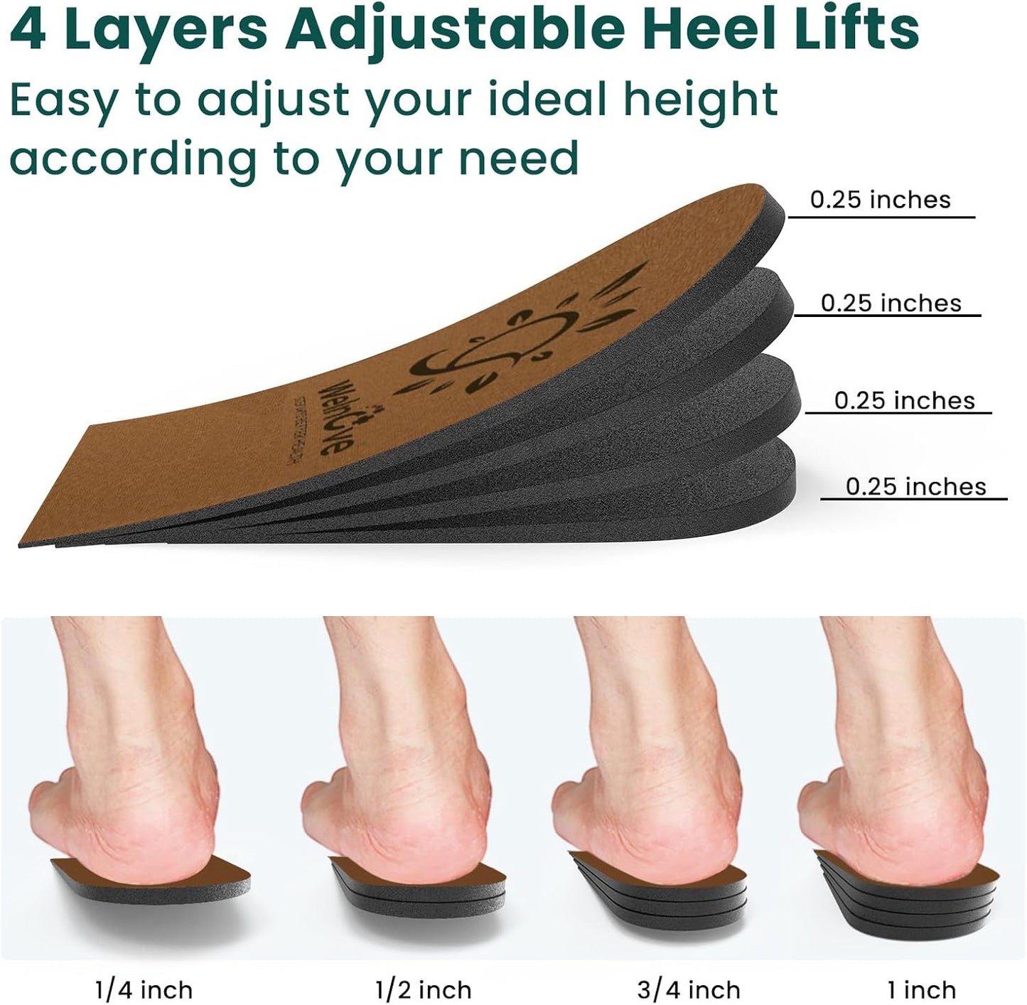 Adjustable Heel Lift Inserts, Small Size